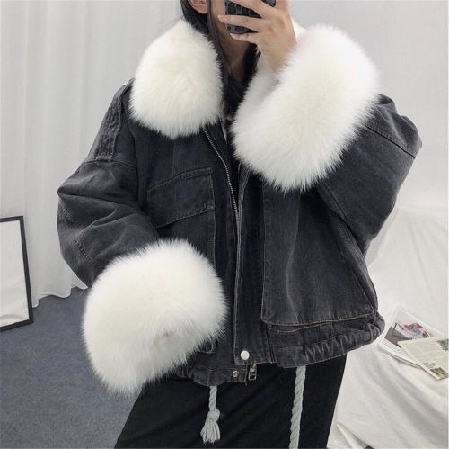 Black Faux Fur Coat for Women Fashion Winter Fur Jeans Jackets PQW003B