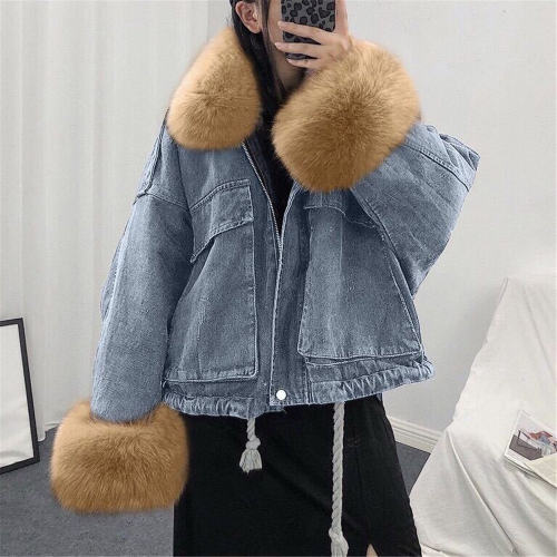 Blue Faux Fur Coat for Women Winter Chic Fur Jeans Jackets PQW003A