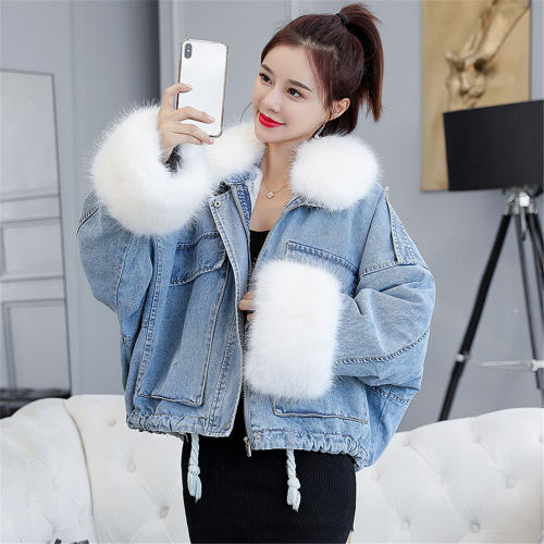 Blue Faux Fur Coat for Women Winter Chic Fur Jeans Jackets PQW003A