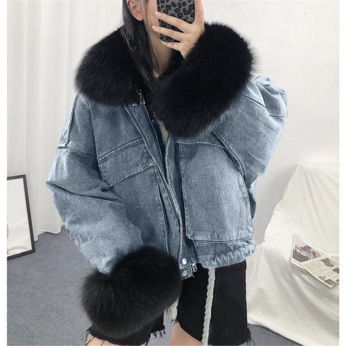 Blue Winter Chic Fur Jeans Jackets Faux Fur Coat for Women PQW003A