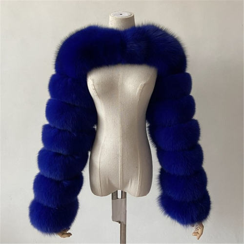 Dark Blue Winter Coat Women Faux Fur Shawl Long Sleeve Vest PQ00236A