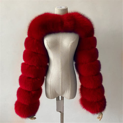 Red Winter Coat Women Faux Fur Shawl Long Sleeve Vest PQ00236C