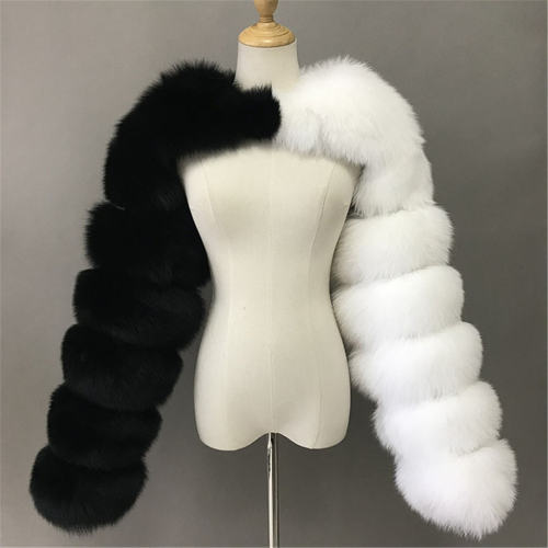 Contrasting Colors Faux Fur Shawl Long Sleeve Vest Winter Coat Women PQ00236D