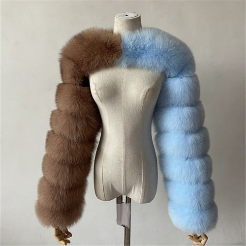 Contrasting Colors Faux Fur Shawl Long Sleeve Vest Winter Coat Women PQ00236D