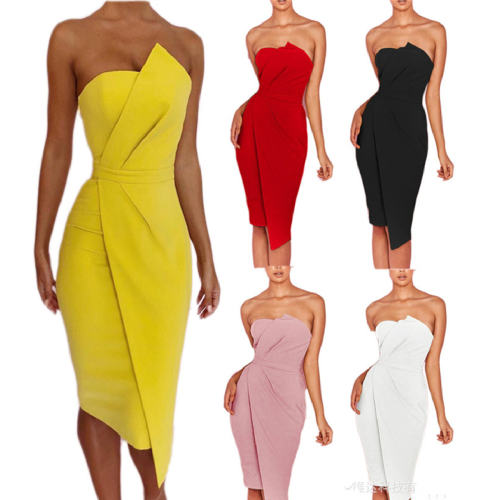 Fashion Off-shoulder Midi Dress Solid Color Sexy Dresses PQ8514