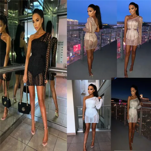 One Sleeve Mini Dress Women Sexy Club Dresses PQ8701