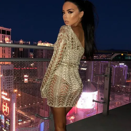 One Sleeve Mini Dress Women Sexy Club Dresses PQ8701