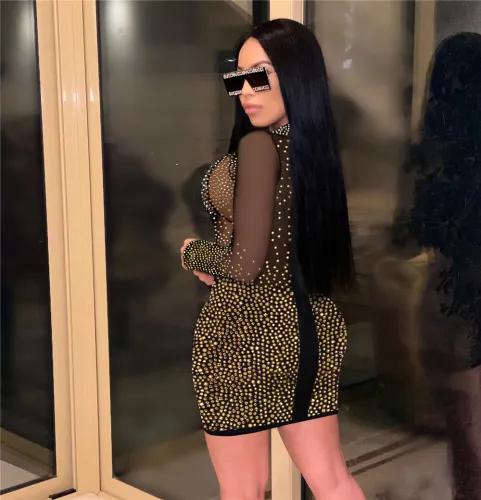 Women Mesh Sexy Club Dress Sequin Mini Dresses PQ8969
