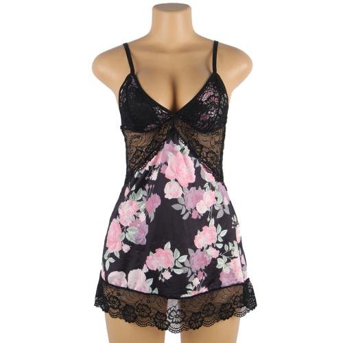 Pink Floral Babydoll Lingerie Sexy Nightdress For Women PQ81063A BD-25
