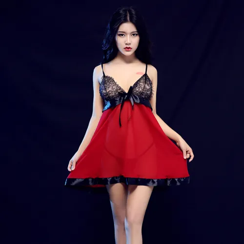 Red Sexy Babydoll Lingerie Lace Nightdress For Women PQ4541A