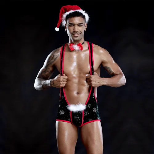 Wholesale Price Sexy Santa Claus Lingerie Set Men Christmas Costume PQ7230