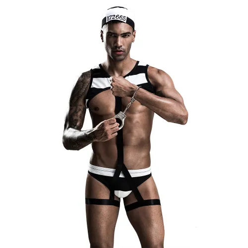 Prisoner Carnival Costume For Men Convict Cosplay Unifrom PQ7223