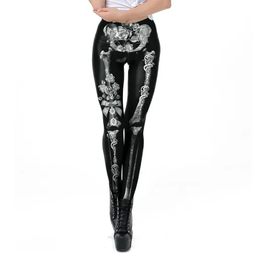 Bone Print Pants Halloween Leggings Women Cartoon Trousers KDK1038