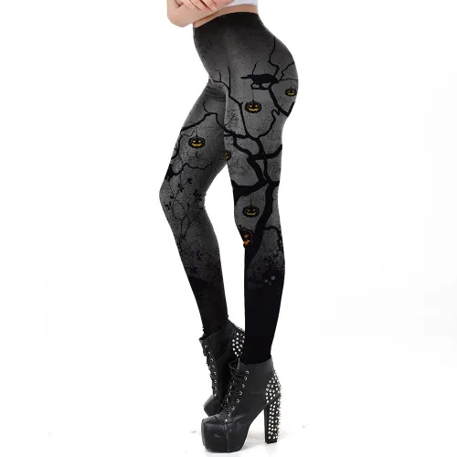 Pumpkin Print Pants Halloween Leggings Women Cartoon Trousers KDK1024