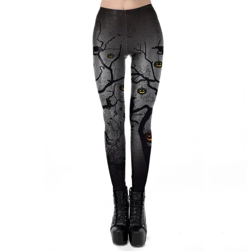 Pumpkin Print Pants Halloween Leggings Women Cartoon Trousers KDK1024