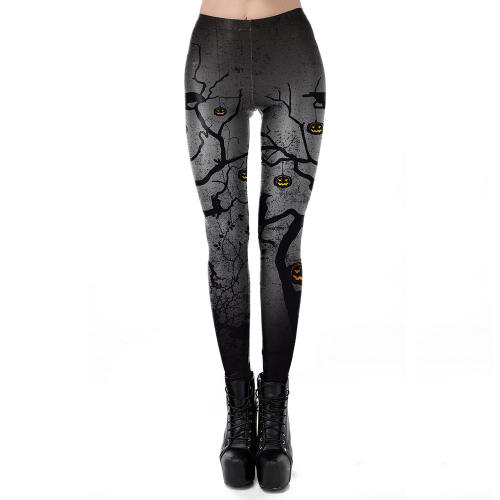 Pumpkin Print Pants Halloween Leggings Women Cartoon Trousers KDK1024