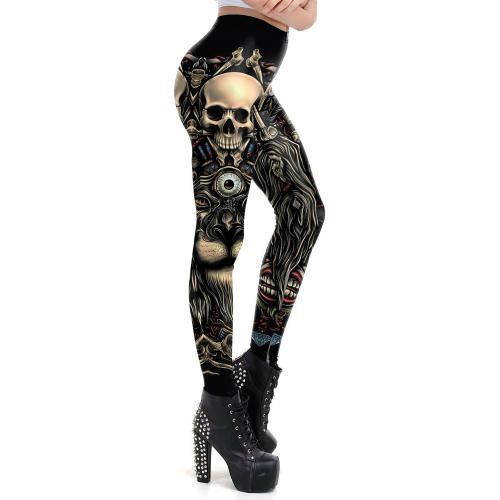 Skull Print Pants Halloween Leggings Women Cartoon Trousers KDK1966