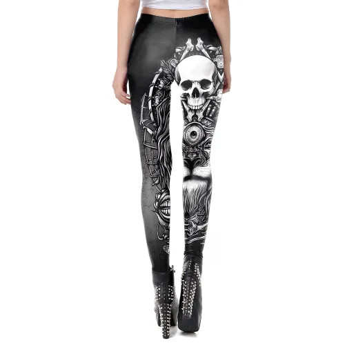 Halloween Pants Skull Printed Leggings Women Cartoon Trousers KDK1965