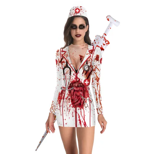 Scary Nurse Fancy Dress Halloween Costumes Cosplay Uniform PQWB003
