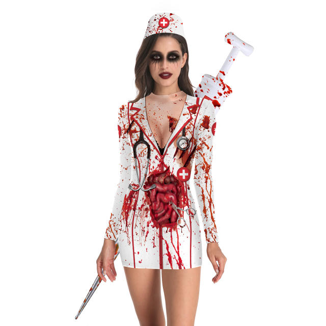 Scary Nurse Fancy Dress Halloween Costumes Cosplay Uniform PQWB003