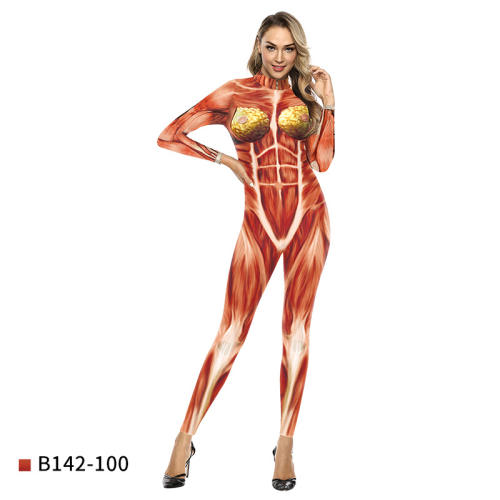 Woman Human Muscle Organ Jumpsuit Comic Printed Costume PQ142-100