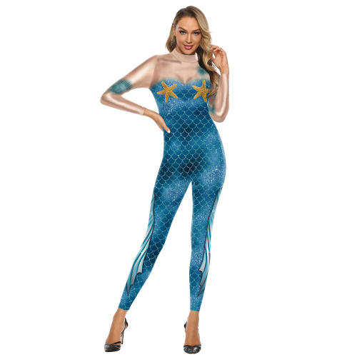 3D Printed Mermaid Jumpsuit Superhero Halloween Costume PQB142-118