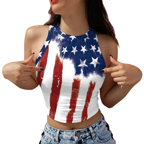 American Blouses Independence Day Vest 3D Printed USA Flag Tops GA123-1013
