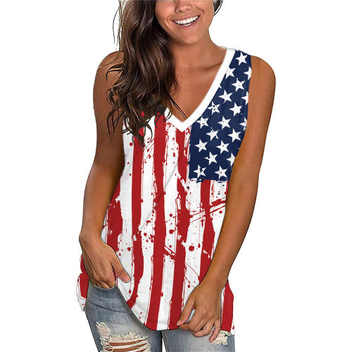 3D Printed Blouses USA Flag Tops Independence Day Vest PQ1002