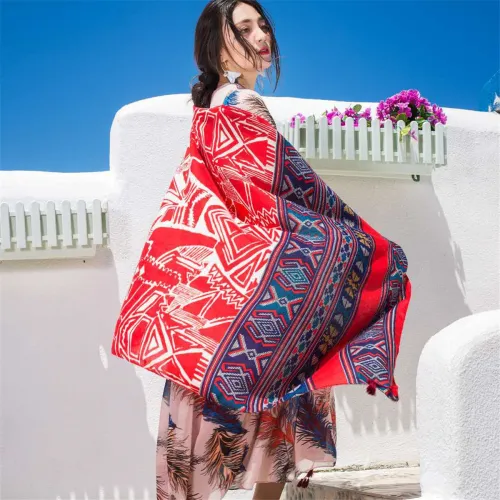 Wholesale Ethnic Silk Beach Towel Seaside Sunscreen Cotton Scarf PQ8803-20
