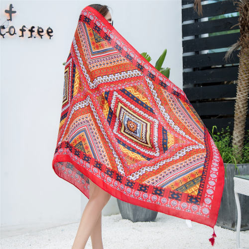 Wholesale Seaside Sunscreen Cotton Scarf Ethnic Silk Beach Towel PQ8803-10