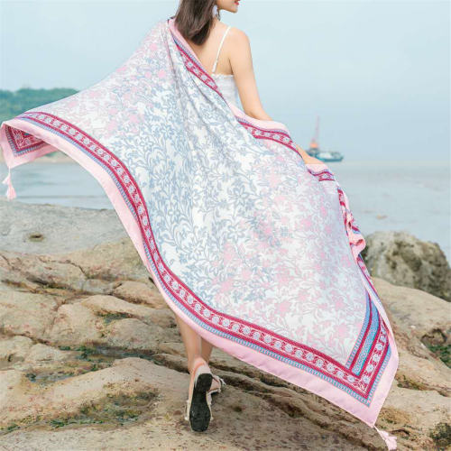 Wholesale Seaside Sunscreen Silk Scarf Cotton Ethnic Beach Towel PQ8803-26