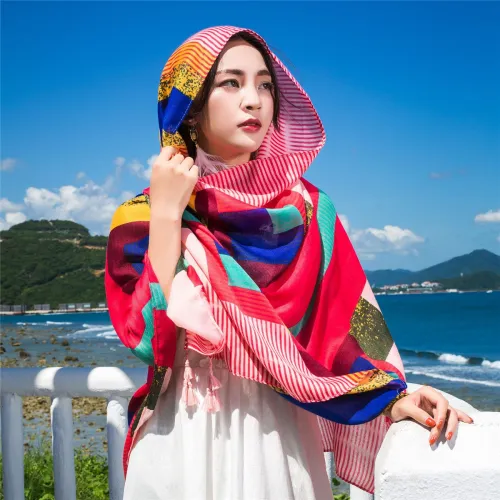 Wholesale Seaside Sunscreen Silk Scarf Cotton Ethnic Beach Towel PQ8803-27