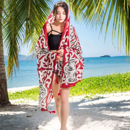 Wholesale Seaside Sunscreen Cotton Scarf Ethnic Silk Beach Towel PQ8803-16