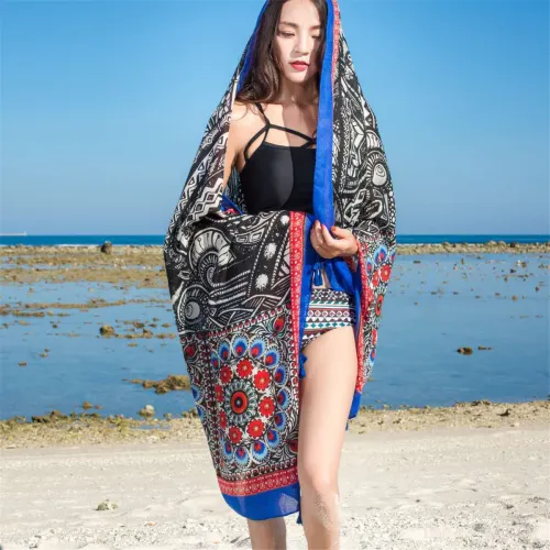 Wholesale Seaside Sunscreen Silk Scarf Cotton Ethnic Beach Towel PQ8803-26
