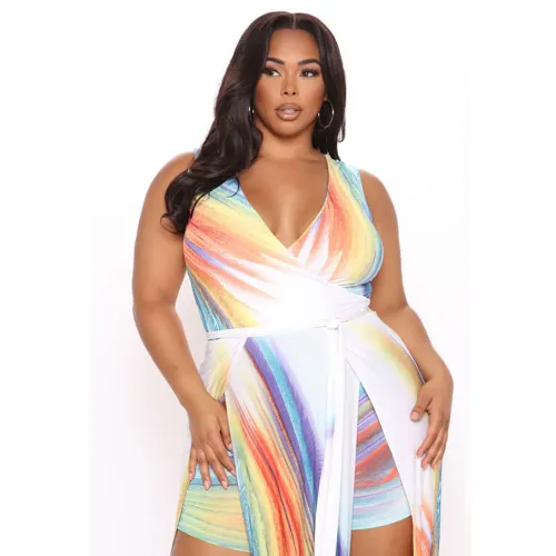 Fashion Split Maxi Dresses Printed Plus Size Casual Dress PQ4232