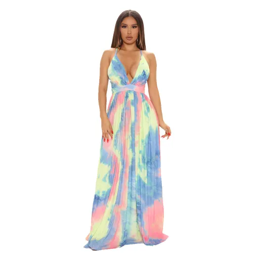 Fashion V-neck Maxi Dresses Printed Plus Size Casual Dress PQ8830