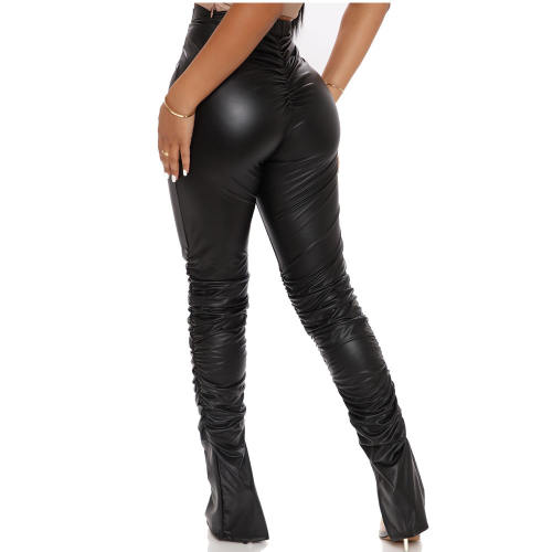 Women Sexy High Waist PU Trousers Faux Leather Pants PQ8706
