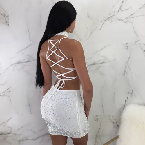 Rhinestone Sexy Club Mini Dress Women Two Pieces Dresses PQ2033
