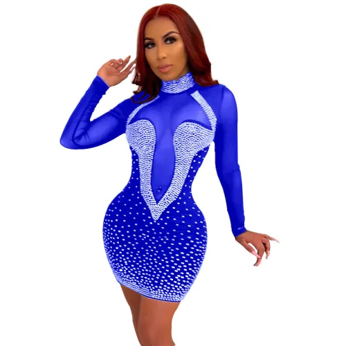 Rhinestone Mini Dress Sexy Women Sequin Bodycon Dresses PQ3281