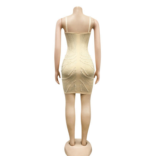 Apricot Sequin Dresses For Women Rhinestone Bodycon Dress PQ5074B