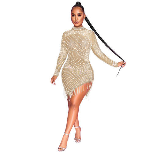 Wholesale Long Sleeve Rhinestone Bodycon Dress Sequin Dresses PQ5216