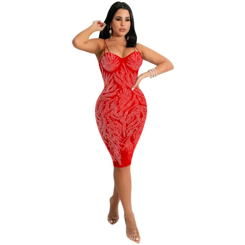 Rhinestone Bodycon Dress Wholesale Sequin Sexy Midi Dresses PQ5380