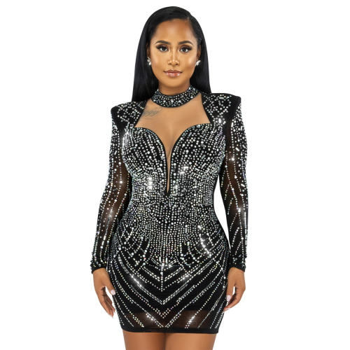 Wholesale Sequin Sexy Mini Dresses Rhinestone Club Dress PQ5385