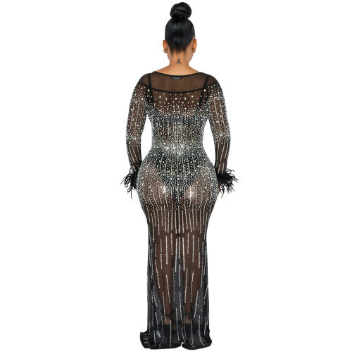 Rhinestone Cocktail Dresses Long Sleeve Sequin Evening Dress PQ5605