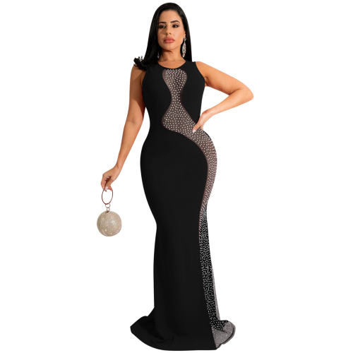 Black Sleeveless Rhinestone Cocktail Dresses Sequin Evening Dress PQ5580A