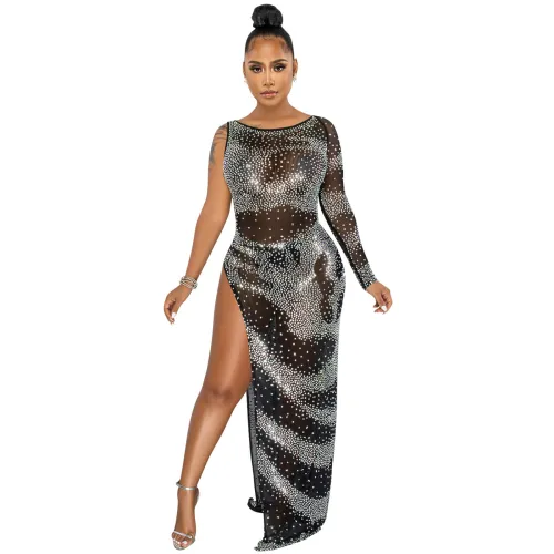 Black High Split Rhinestone Cocktail Dresses Sequin Evening Dress PQ5622A