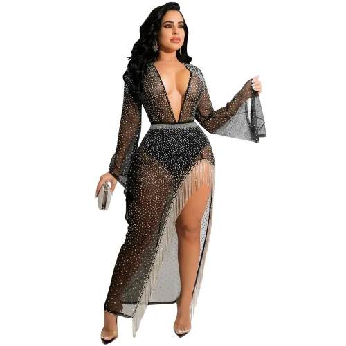 Deep V-neck Sexy Rhinestone Cocktail Dresses Sequin Evening Dress PQ5597