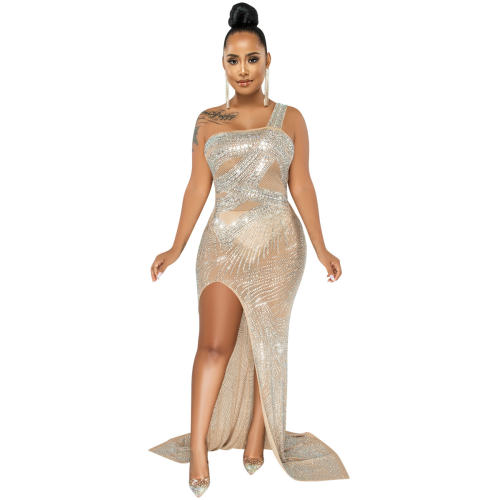 Apricot One Shoulder Rhinestone Cocktail Dresses Sequin Evening Dress PQ5563