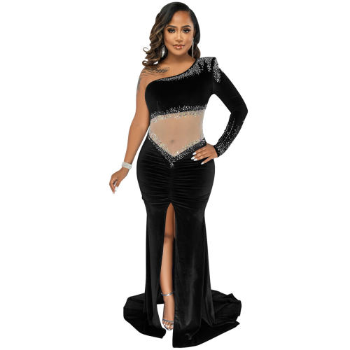 Rhinestone Cocktail Dresses One Shoulder Sequin Evening Dress PQ5593