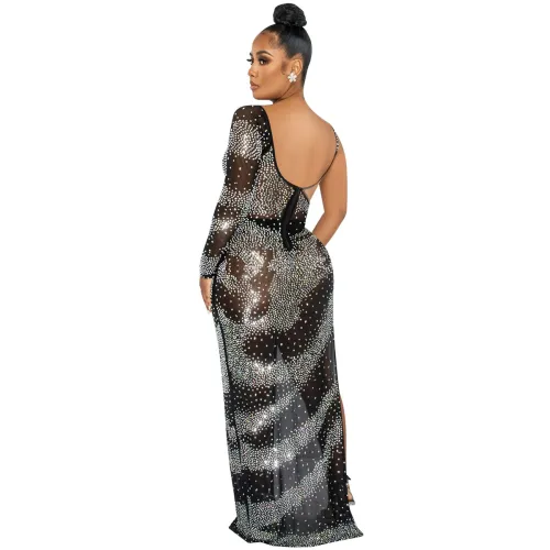 Apricot High Split Rhinestone Cocktail Dresses Sequin Evening Dress PQ5622B